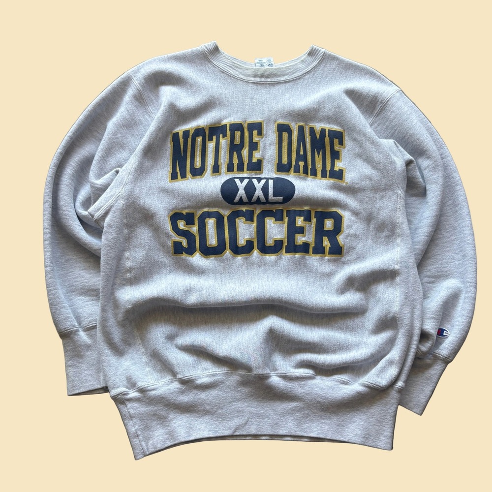 Champion Reverse Weave Notre Dame Soccer Sweatshirt XL Heather Gray Vintage 90s